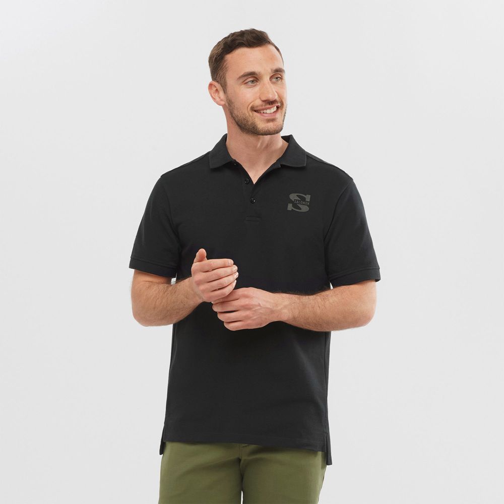 SALOMON OUTLIFE SS POLO M Philippines - Men's Tee Shirt - Black | 591038-CIR